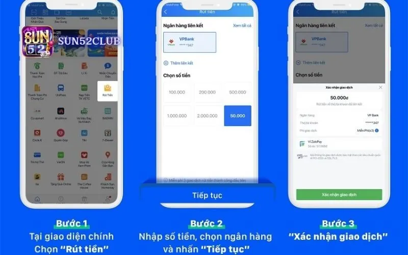 Hướng dẫn rút tiền qua ZaloPay Sun52